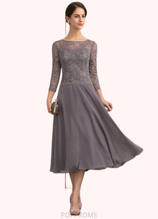 Martha A-Line Scoop Neck Tea-Length Chiffon Lace Mother of the Bride Dress With Sequins PP6126P0014622