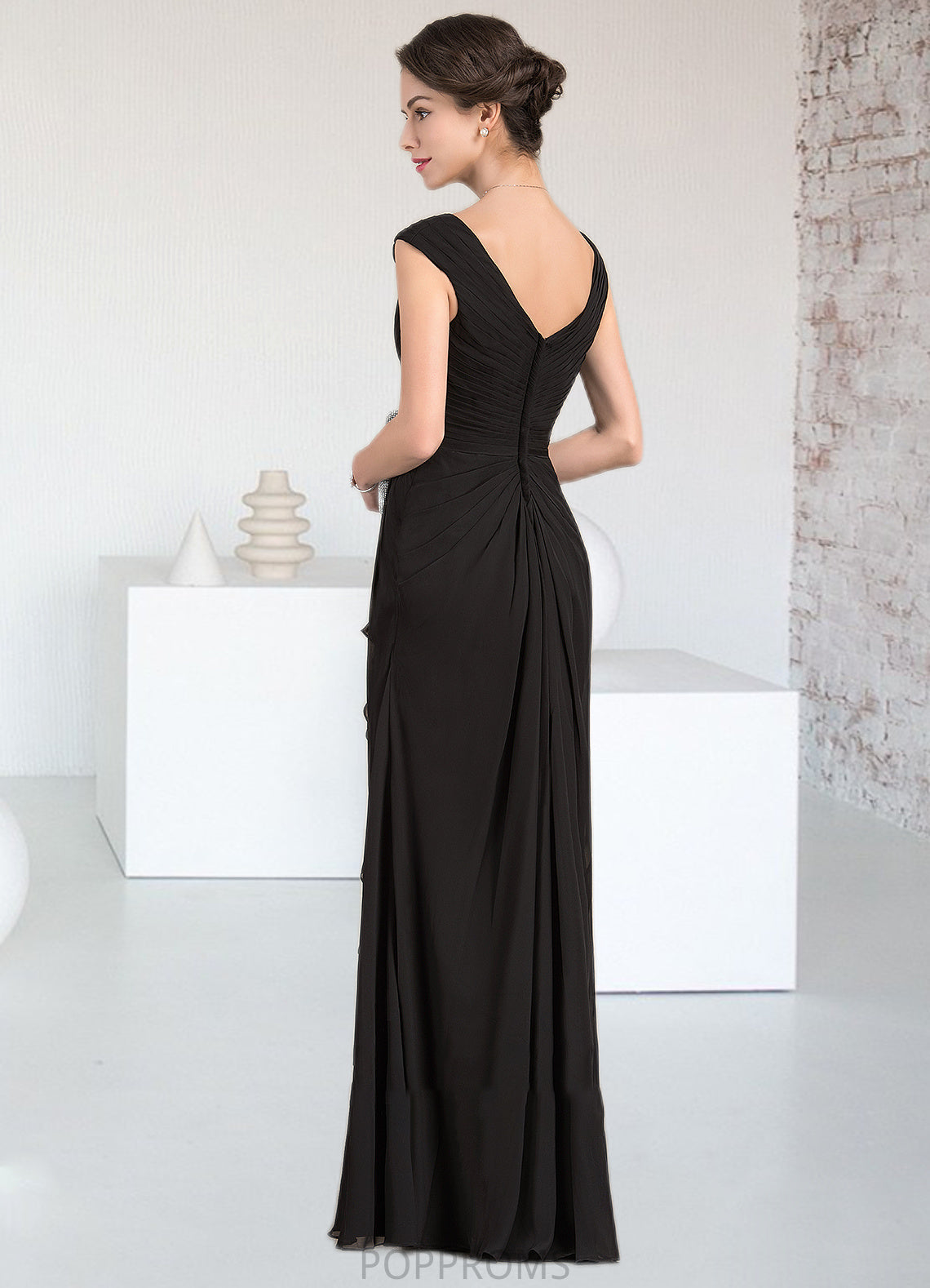 Alexus A-Line V-neck Floor-Length Chiffon Mother of the Bride Dress With Beading Split Front Cascading Ruffles PP6126P0014623