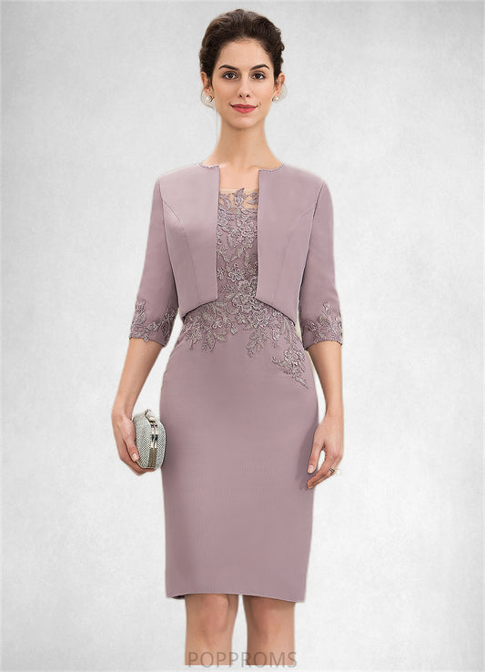 Jazlynn Sheath/Column Scoop Neck Knee-Length Chiffon Lace Mother of the Bride Dress PP6126P0014624