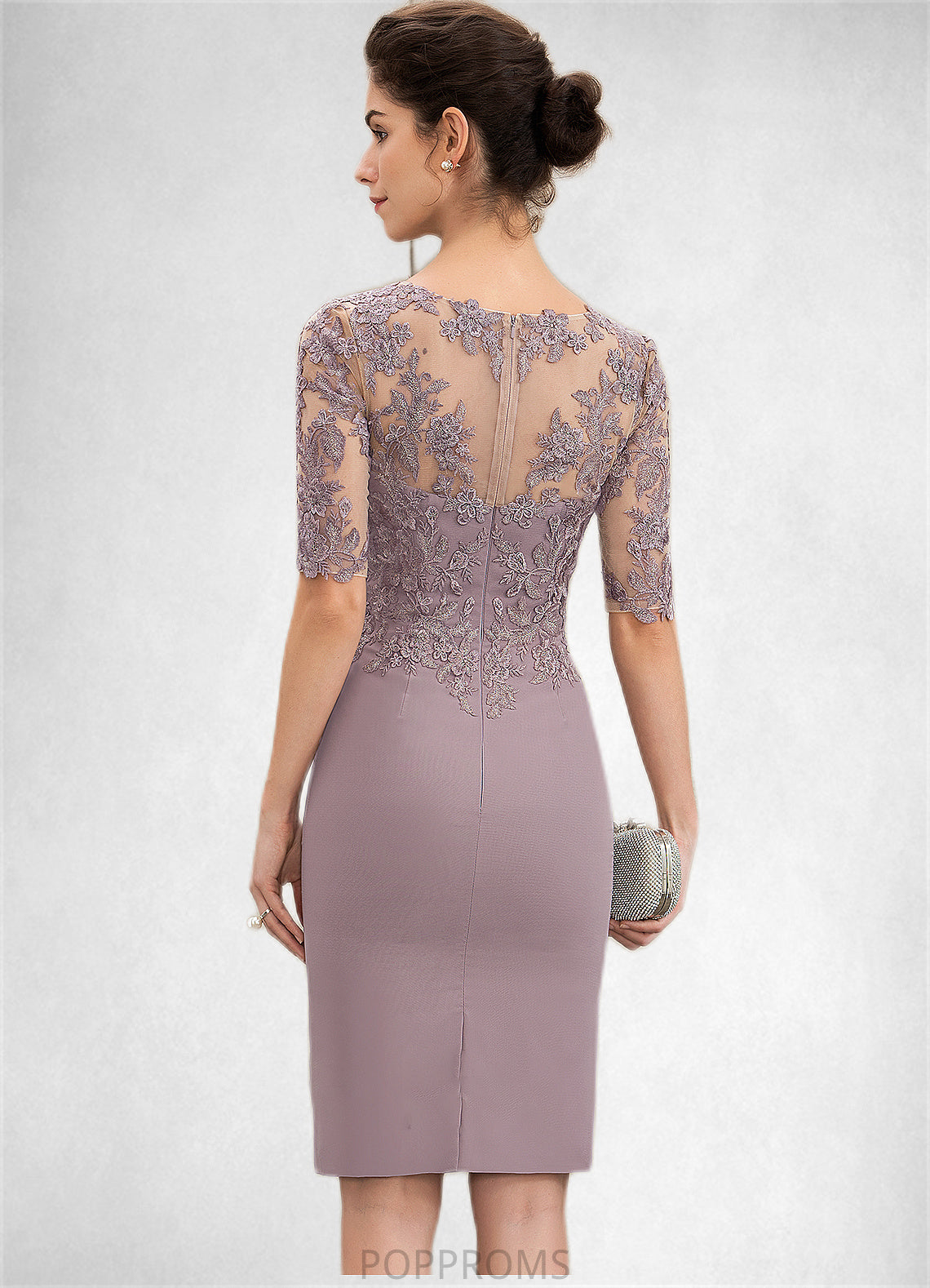 Jazlynn Sheath/Column Scoop Neck Knee-Length Chiffon Lace Mother of the Bride Dress PP6126P0014624