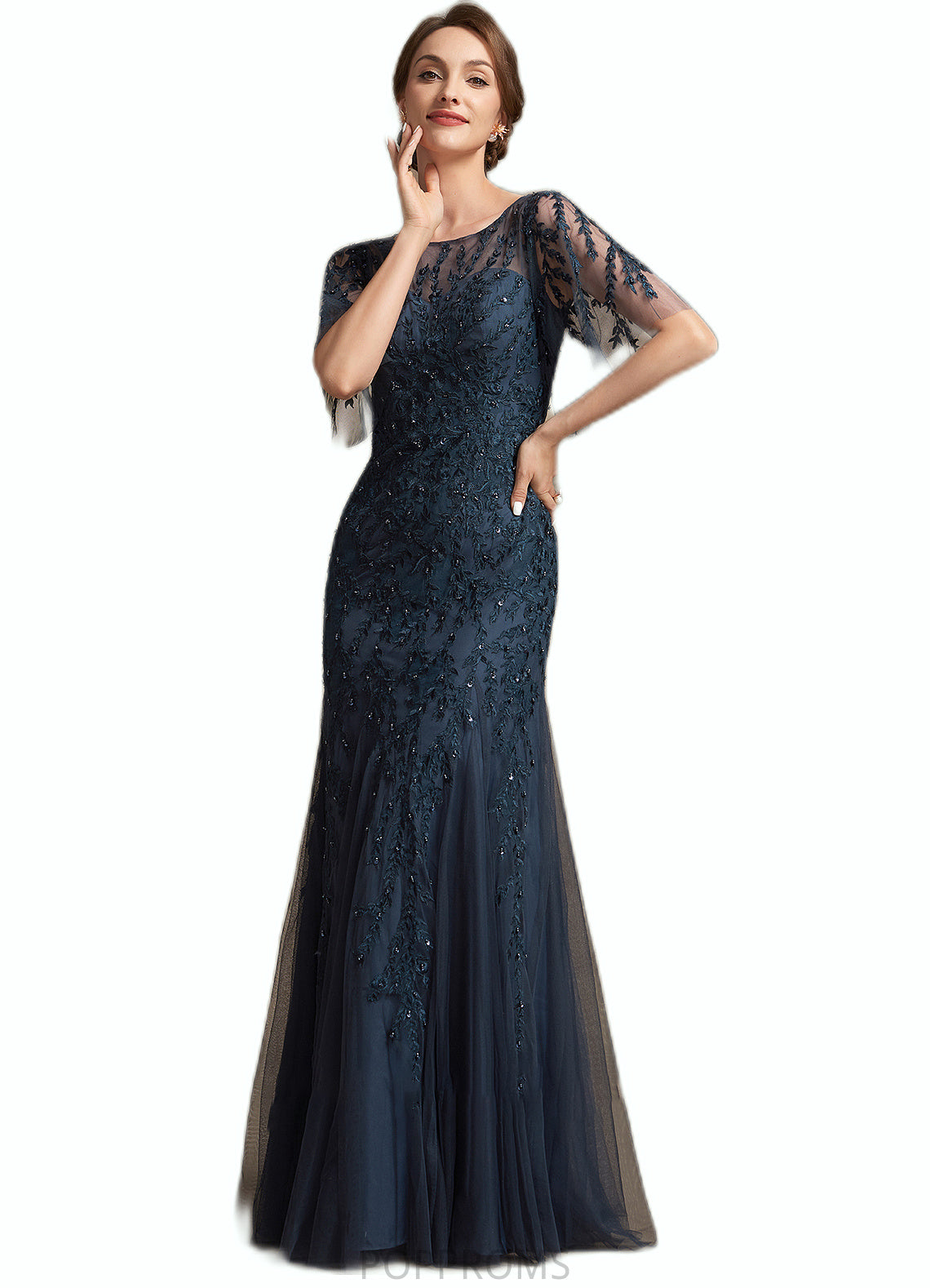 Serenity Trumpet/Mermaid Scoop Neck Floor-Length Tulle Lace Mother of the Bride Dress With Sequins PP6126P0014625