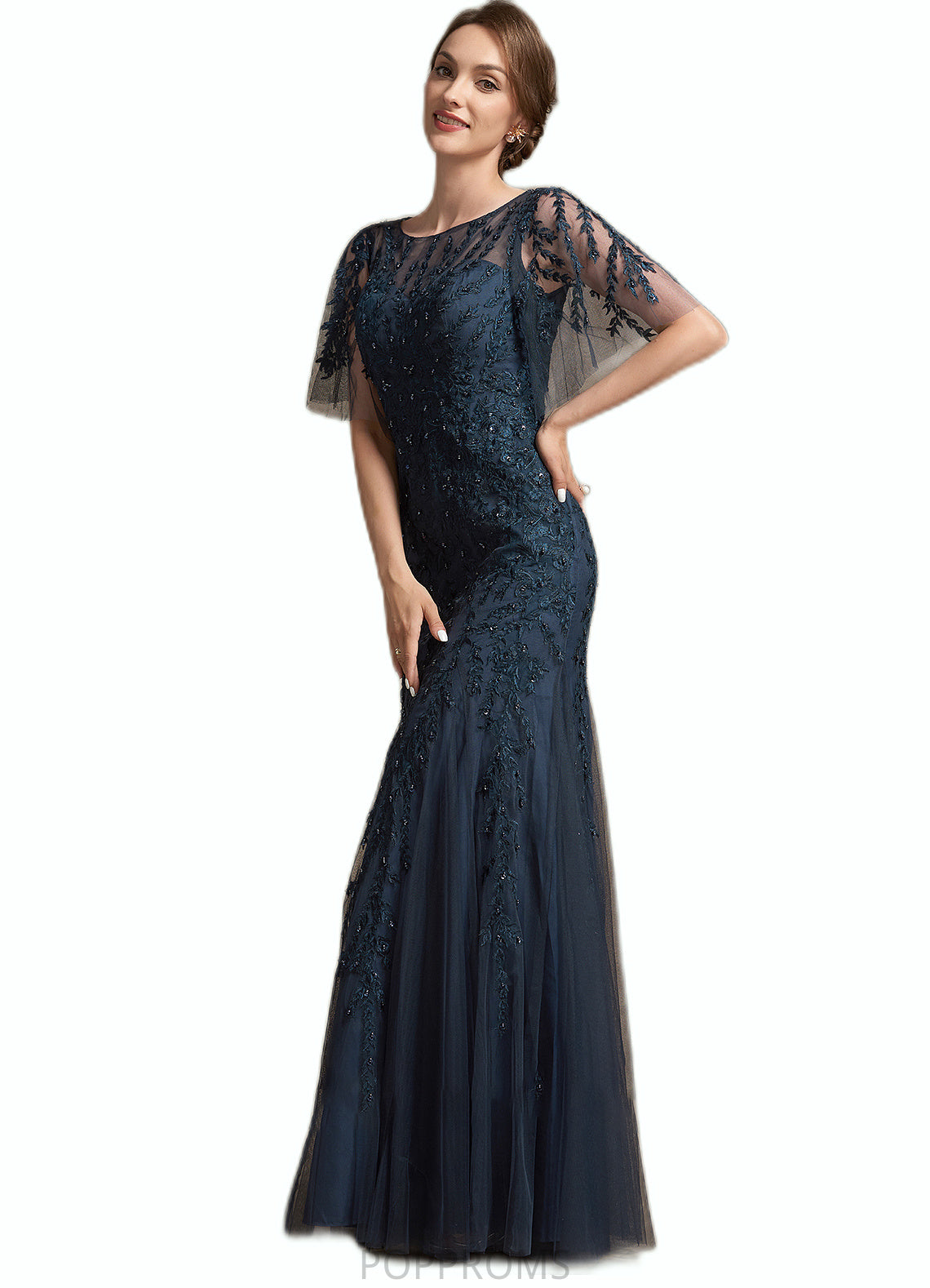 Serenity Trumpet/Mermaid Scoop Neck Floor-Length Tulle Lace Mother of the Bride Dress With Sequins PP6126P0014625