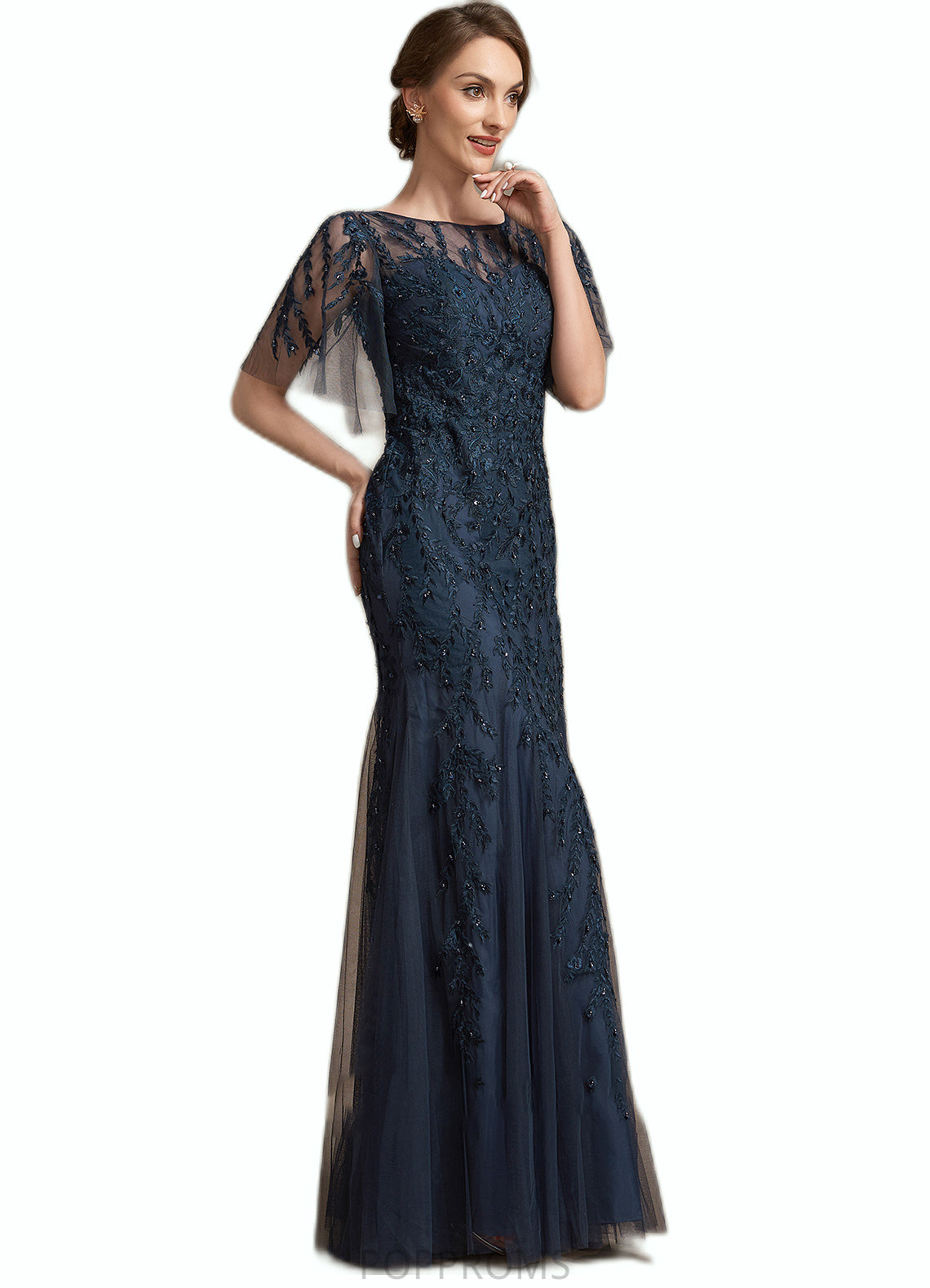 Serenity Trumpet/Mermaid Scoop Neck Floor-Length Tulle Lace Mother of the Bride Dress With Sequins PP6126P0014625