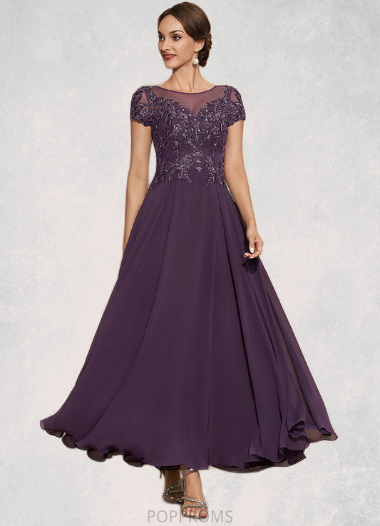 Viv A-Line Scoop Neck Ankle-Length Chiffon Lace Mother of the Bride Dress With Sequins PP6126P0014626