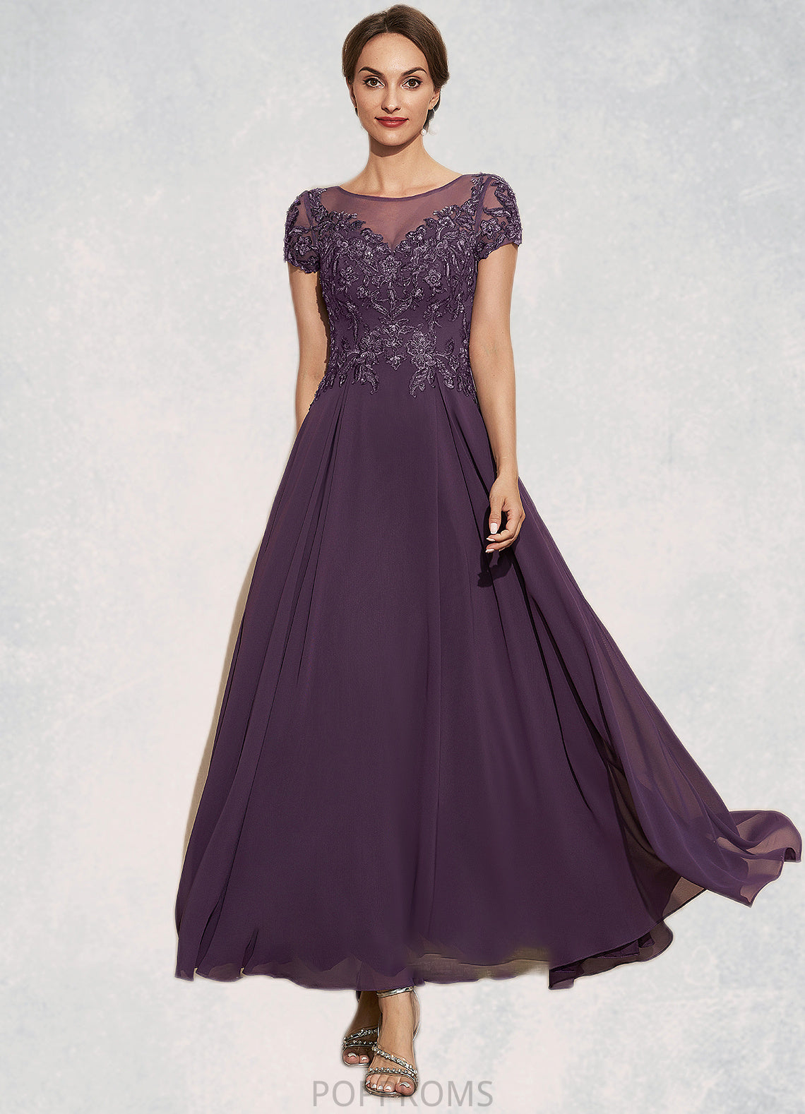 Viv A-Line Scoop Neck Ankle-Length Chiffon Lace Mother of the Bride Dress With Sequins PP6126P0014626