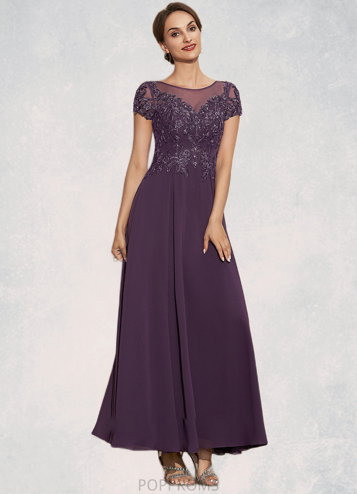 Viv A-Line Scoop Neck Ankle-Length Chiffon Lace Mother of the Bride Dress With Sequins PP6126P0014626