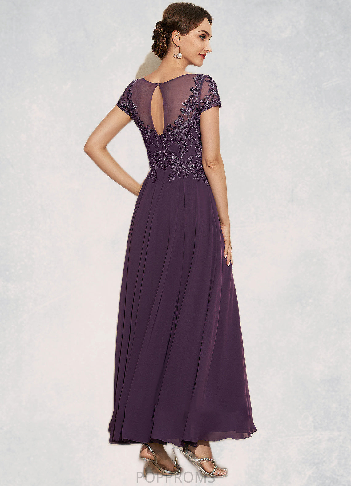 Viv A-Line Scoop Neck Ankle-Length Chiffon Lace Mother of the Bride Dress With Sequins PP6126P0014626