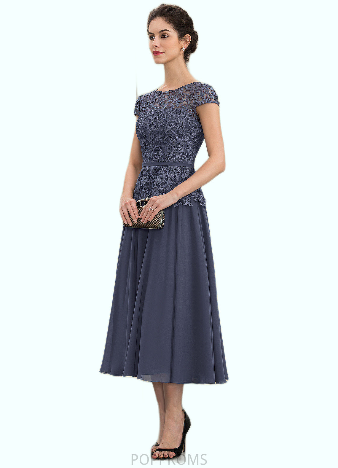 Hana A-Line Scoop Neck Tea-Length Chiffon Lace Mother of the Bride Dress PP6126P0014627