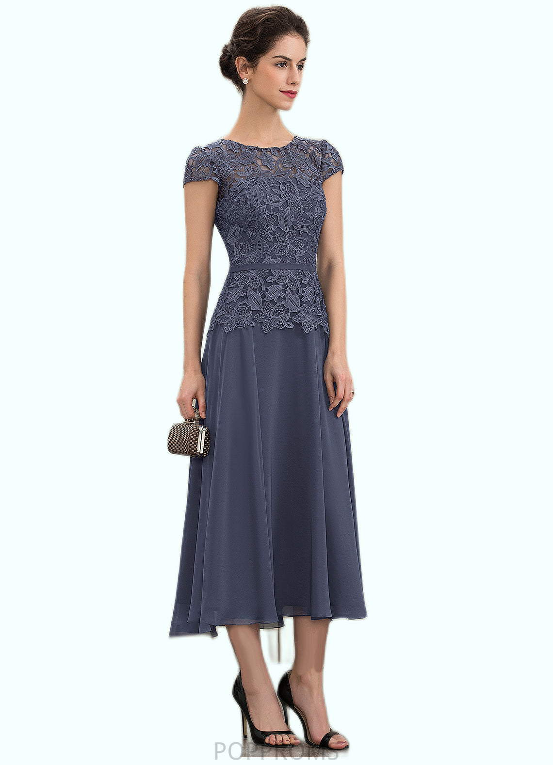 Hana A-Line Scoop Neck Tea-Length Chiffon Lace Mother of the Bride Dress PP6126P0014627