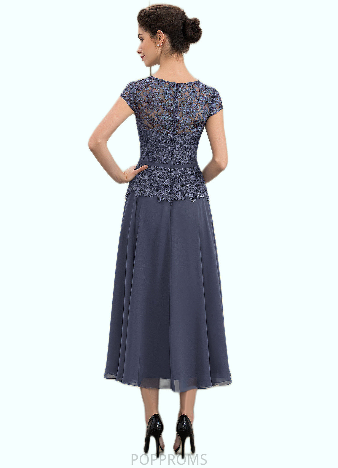 Hana A-Line Scoop Neck Tea-Length Chiffon Lace Mother of the Bride Dress PP6126P0014627