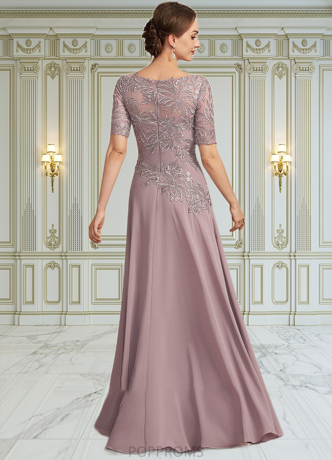 Savannah A-Line Scoop Neck Floor-Length Chiffon Lace Mother of the Bride Dress PP6126P0014628