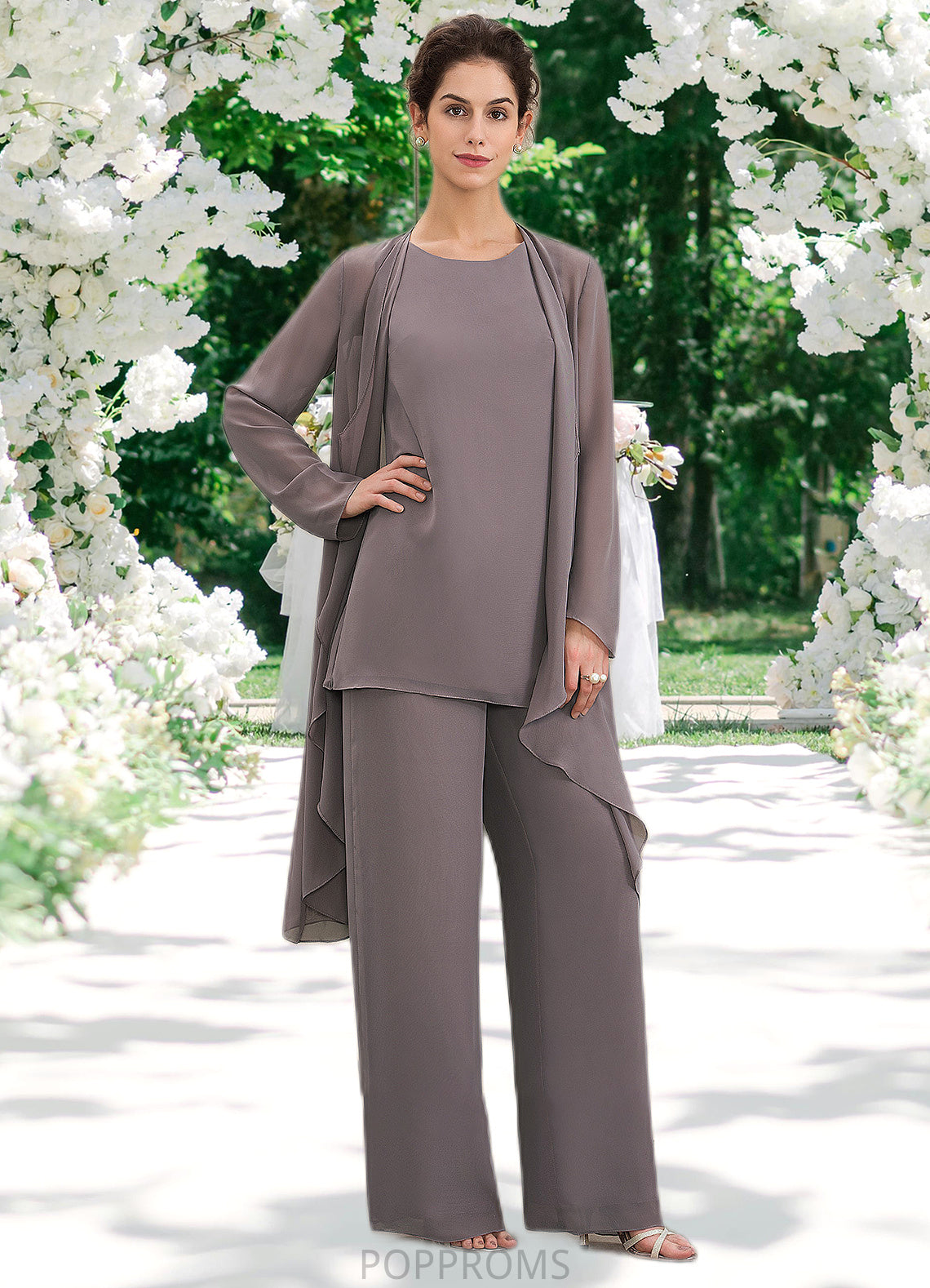 Haylie Jumpsuit/Pantsuit Scoop Neck Floor-Length Chiffon Mother of the Bride Dress PP6126P0014629