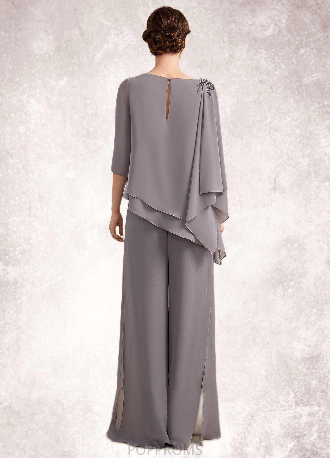 Anna Jumpsuit/Pantsuit Scoop Neck Floor-Length Chiffon Mother of the Bride Dress With Beading PP6126P0014630