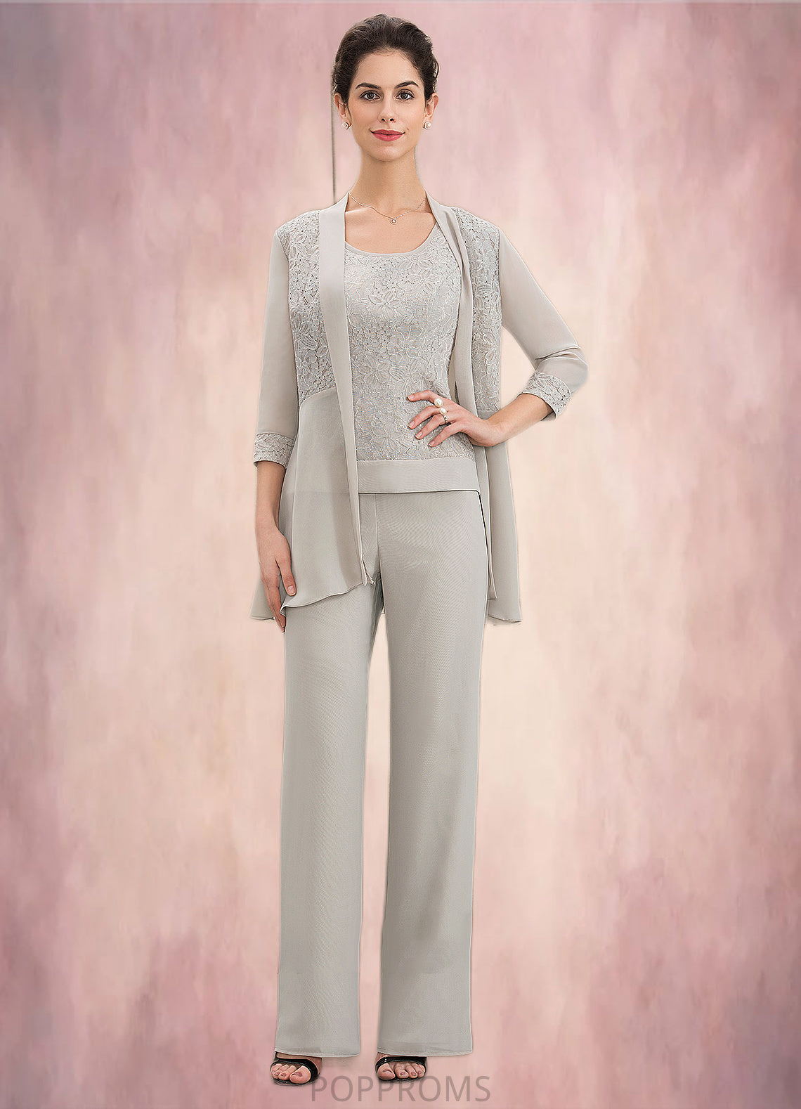 Allyson Jumpsuit/Pantsuit Scoop Neck Floor-Length Chiffon Lace Mother of the Bride Dress PP6126P0014632