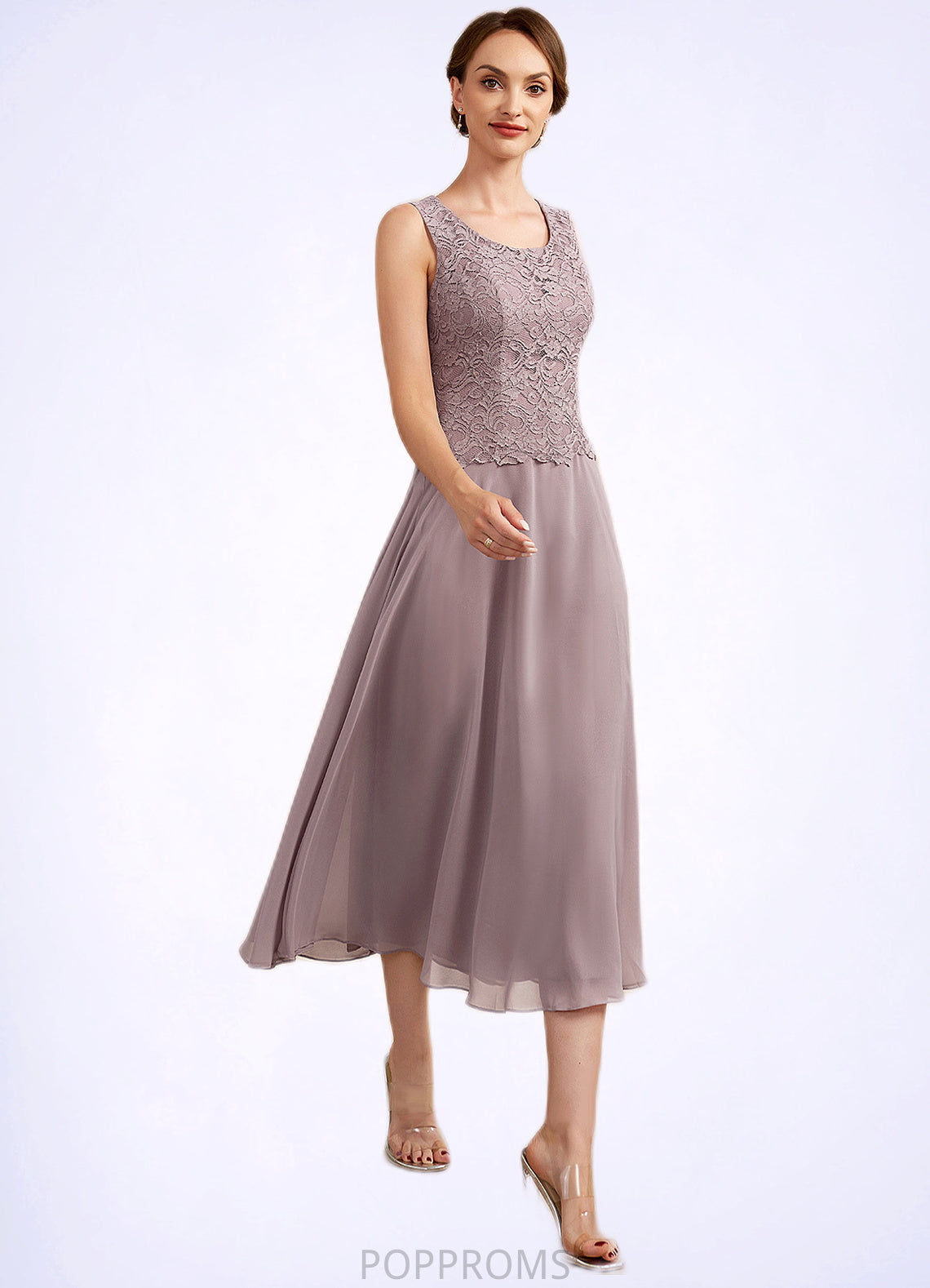 Giada A-Line Scoop Neck Tea-Length Chiffon Lace Mother of the Bride Dress PP6126P0014633