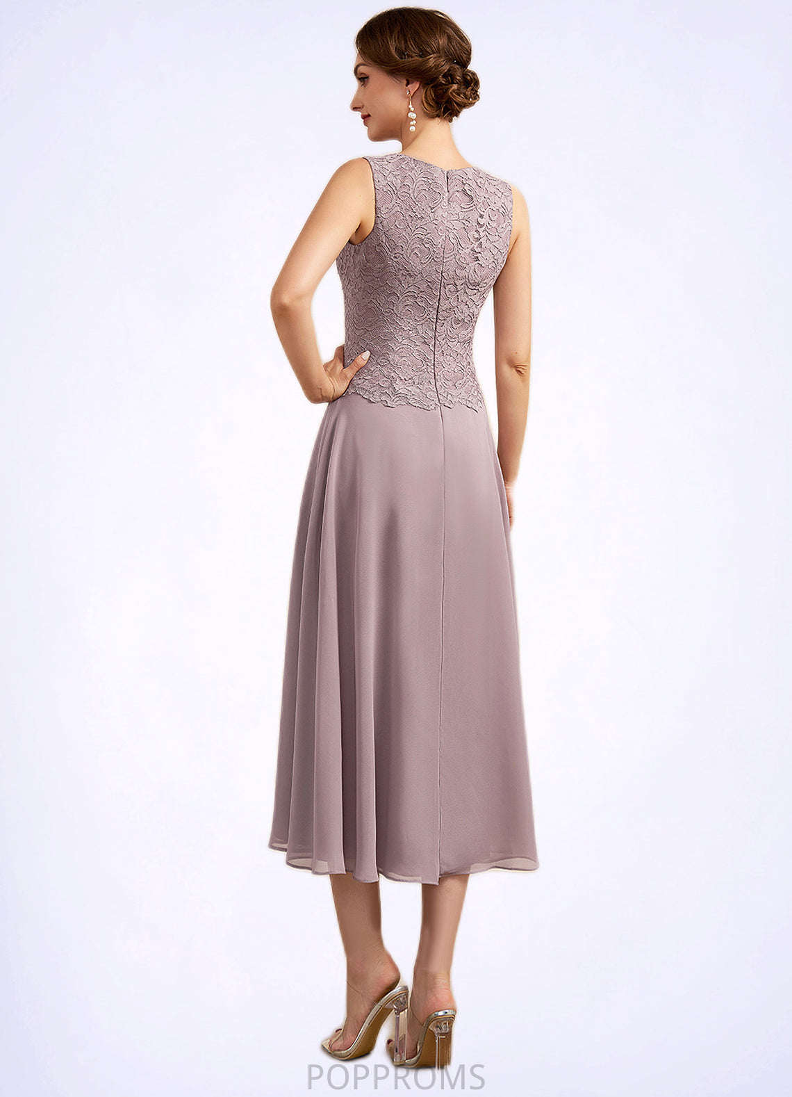 Giada A-Line Scoop Neck Tea-Length Chiffon Lace Mother of the Bride Dress PP6126P0014633