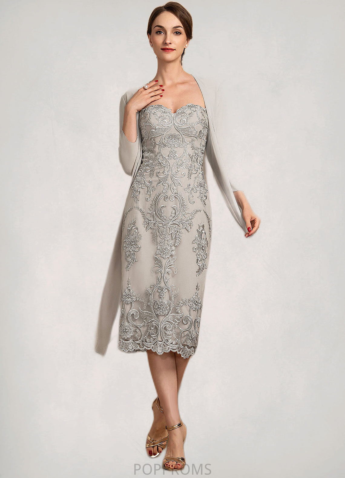 Judith Sheath/Column Sweetheart Knee-Length Lace Mother of the Bride Dress PP6126P0014634