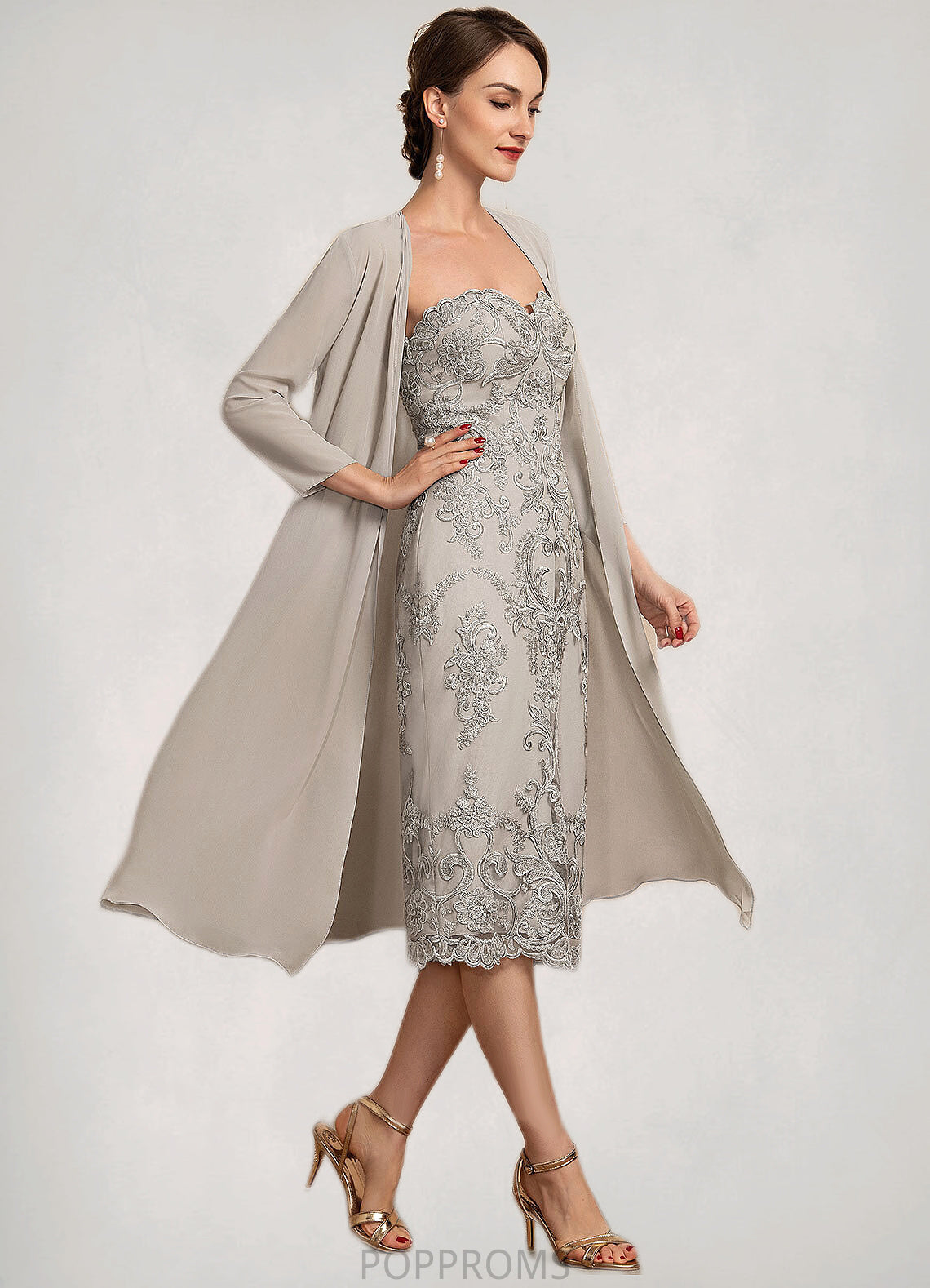 Judith Sheath/Column Sweetheart Knee-Length Lace Mother of the Bride Dress PP6126P0014634