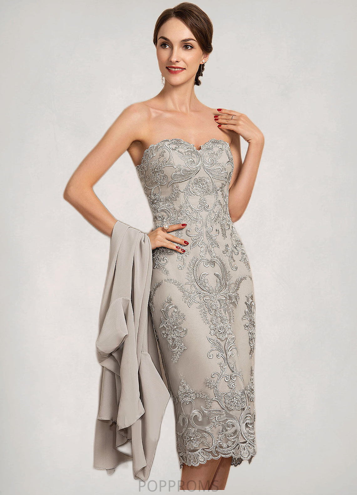 Judith Sheath/Column Sweetheart Knee-Length Lace Mother of the Bride Dress PP6126P0014634