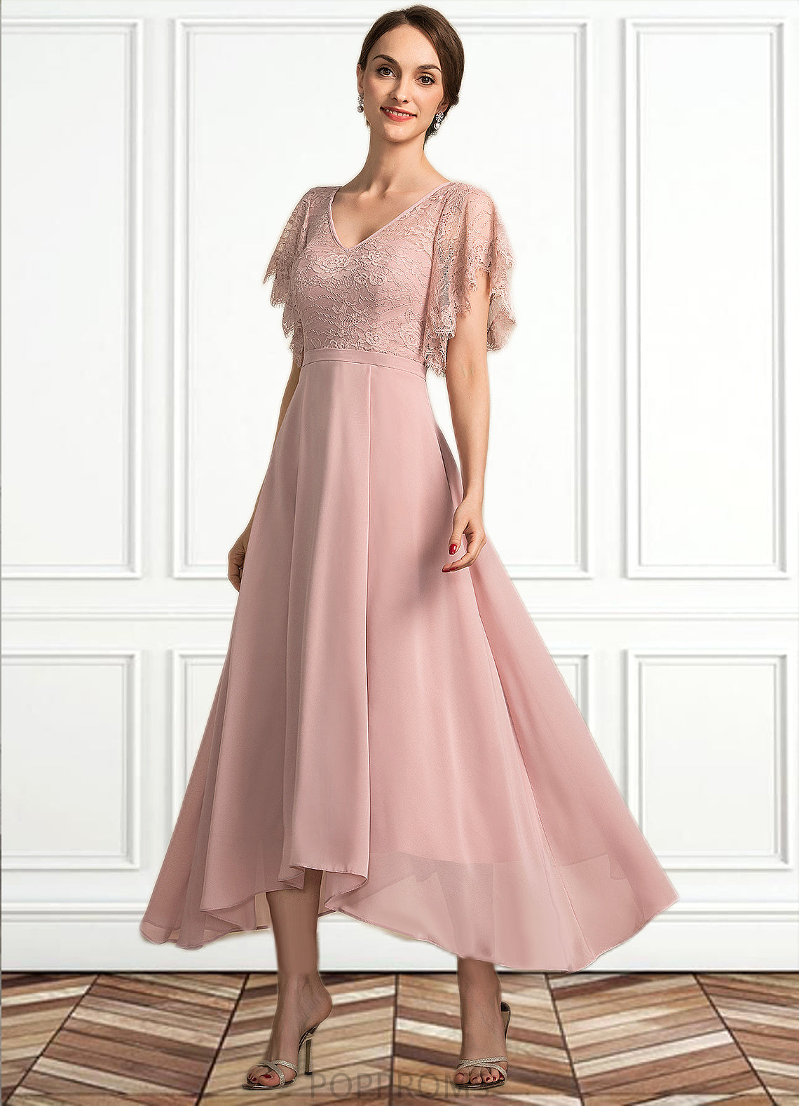 Payten A-line V-Neck Ankle-Length Chiffon Lace Mother of the Bride Dress PP6126P0014636