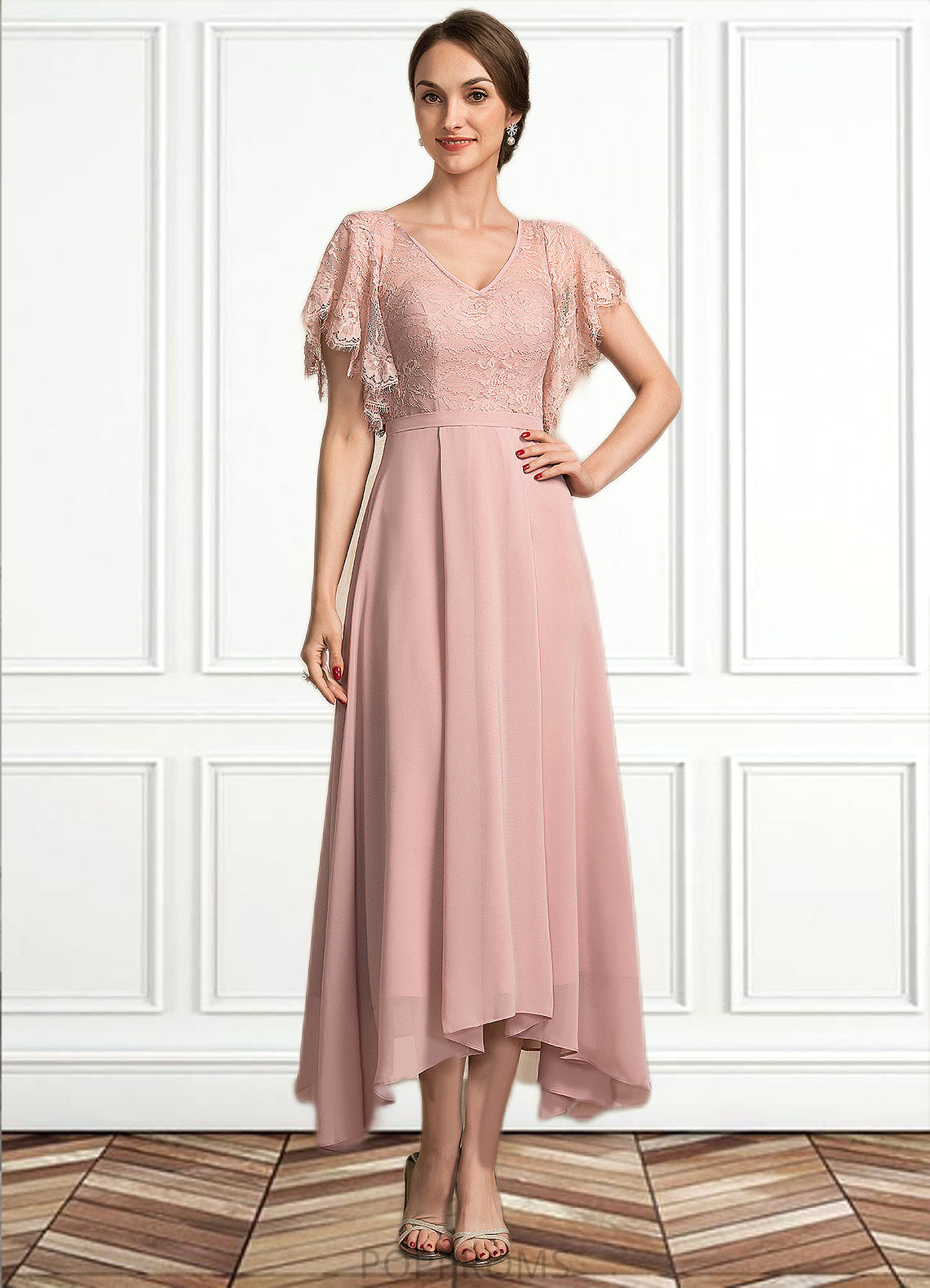 Payten A-line V-Neck Ankle-Length Chiffon Lace Mother of the Bride Dress PP6126P0014636