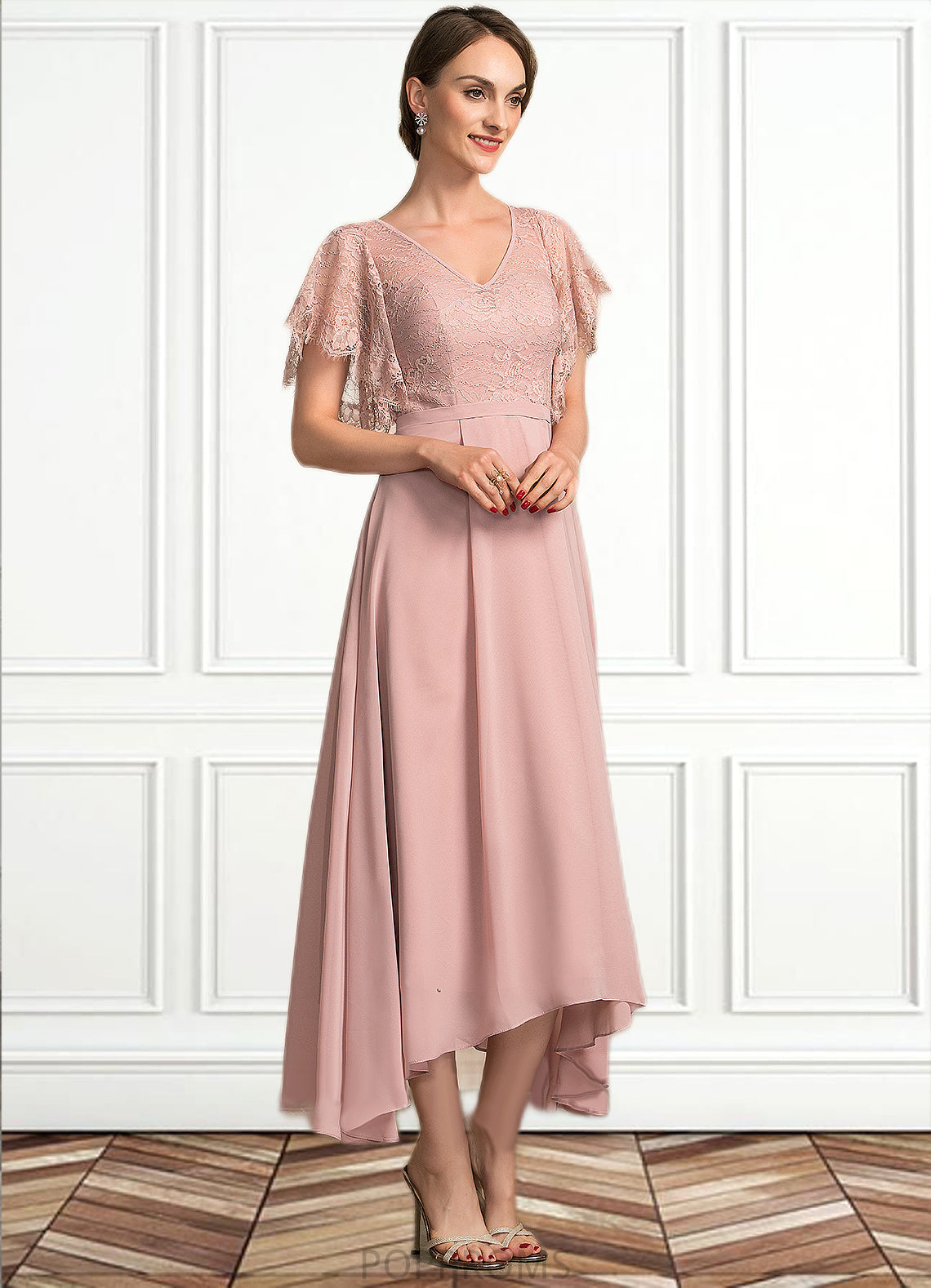 Payten A-line V-Neck Ankle-Length Chiffon Lace Mother of the Bride Dress PP6126P0014636