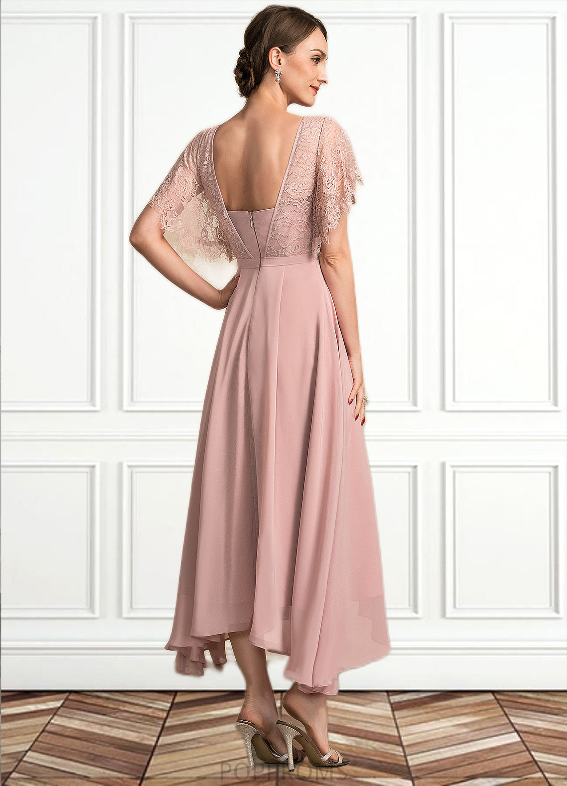 Payten A-line V-Neck Ankle-Length Chiffon Lace Mother of the Bride Dress PP6126P0014636