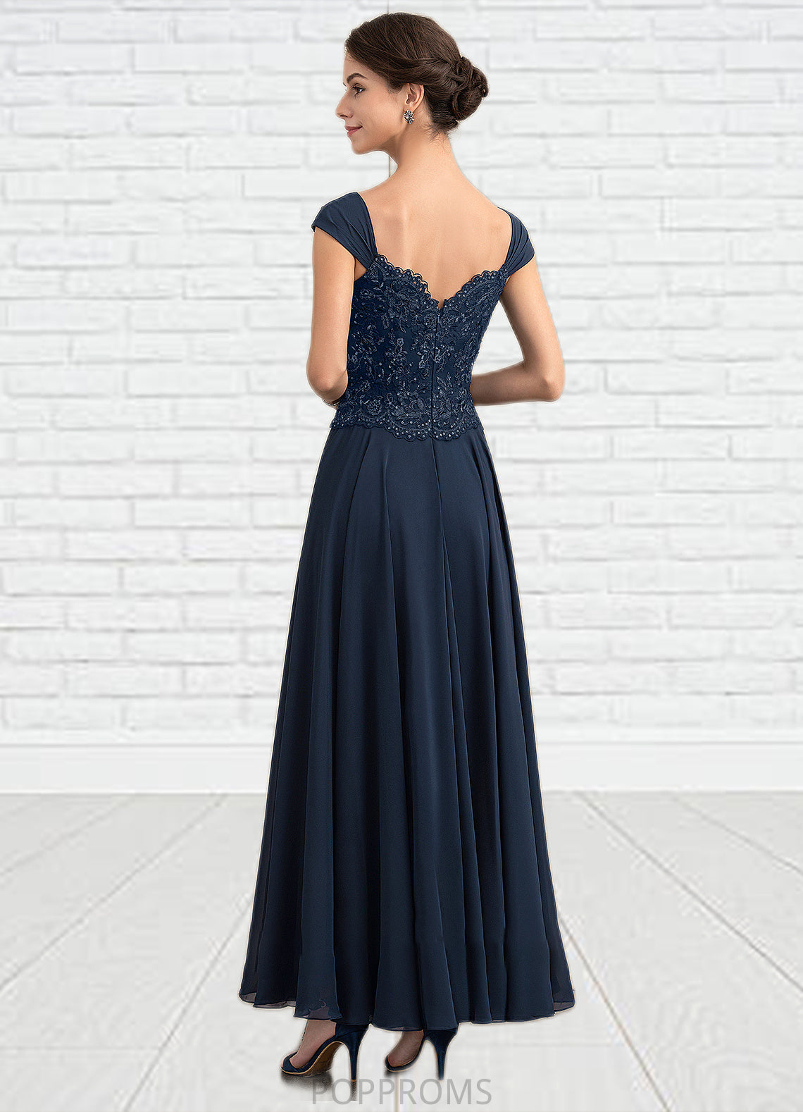 Delilah A-line V-Neck Ankle-Length Chiffon Lace Mother of the Bride Dress With Sequins PP6126P0014637