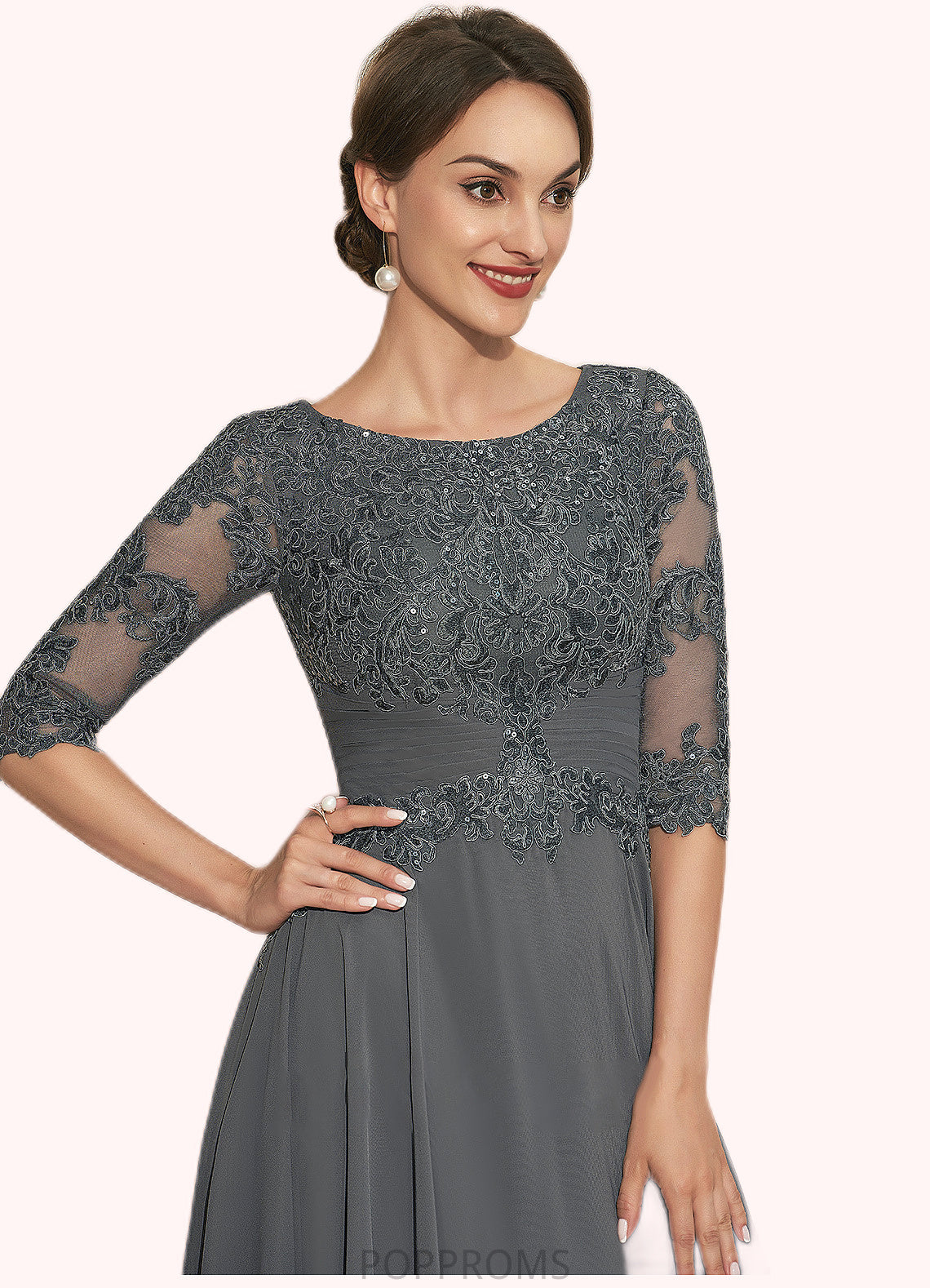 Gemma A-Line Scoop Neck Tea-Length Chiffon Lace Mother of the Bride Dress With Sequins PP6126P0014642