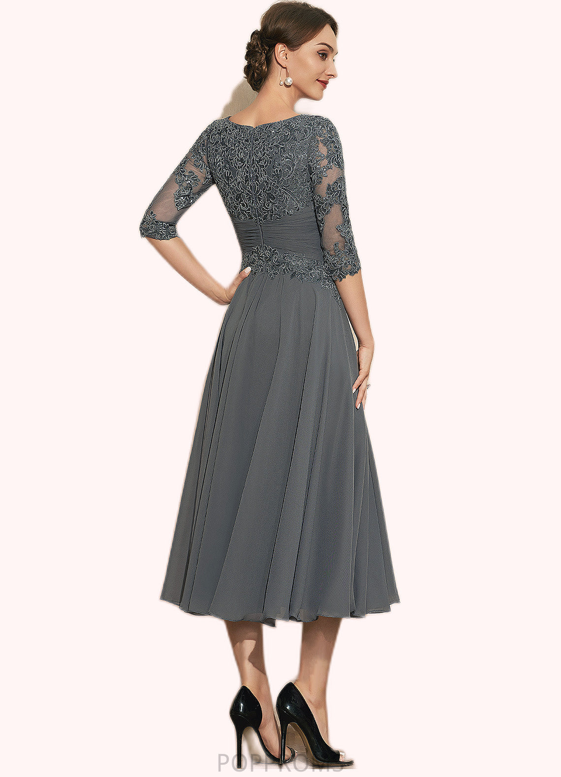 Gemma A-Line Scoop Neck Tea-Length Chiffon Lace Mother of the Bride Dress With Sequins PP6126P0014642