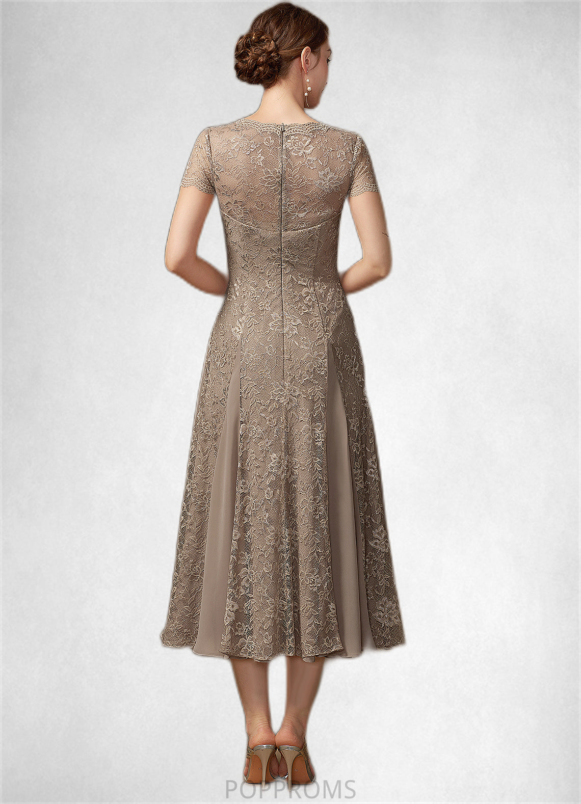 Milagros A-line V-Neck Tea-Length Chiffon Lace Mother of the Bride Dress PP6126P0014644