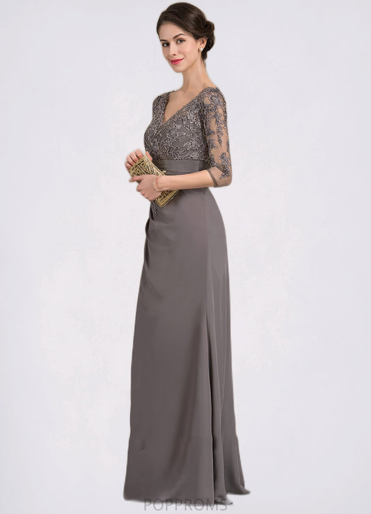 Hope A-line V-Neck Floor-Length Chiffon Lace Mother of the Bride Dress With Cascading Ruffles PP6126P0014645