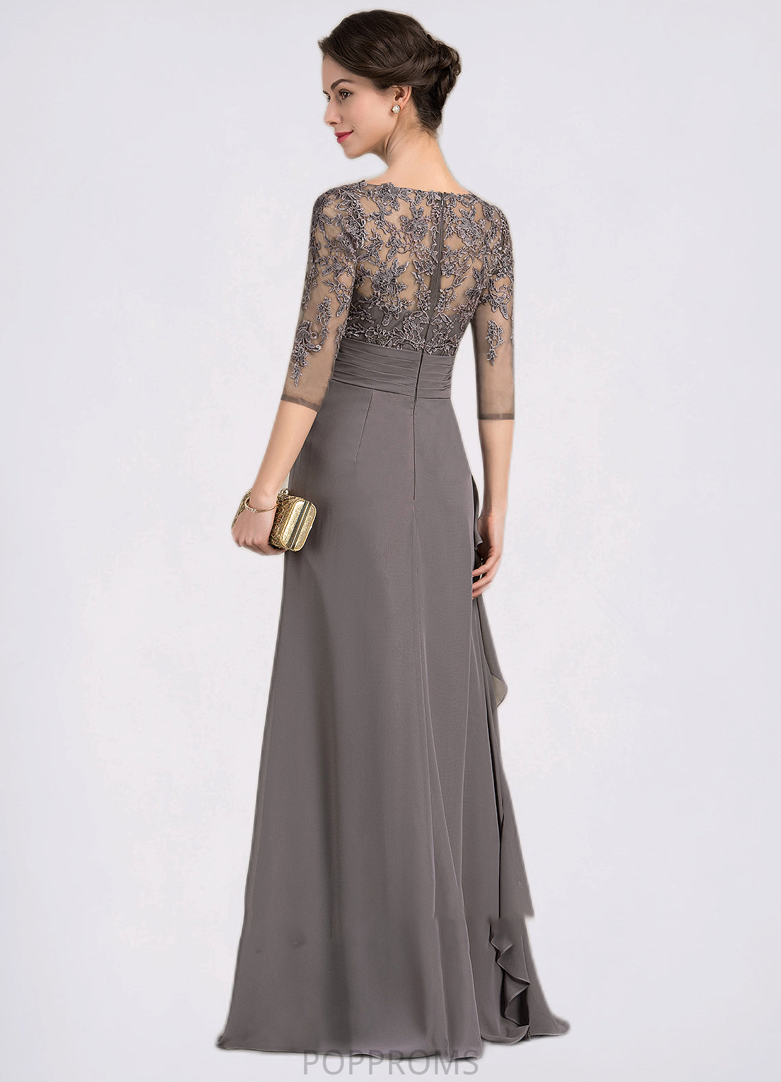 Hope A-line V-Neck Floor-Length Chiffon Lace Mother of the Bride Dress With Cascading Ruffles PP6126P0014645