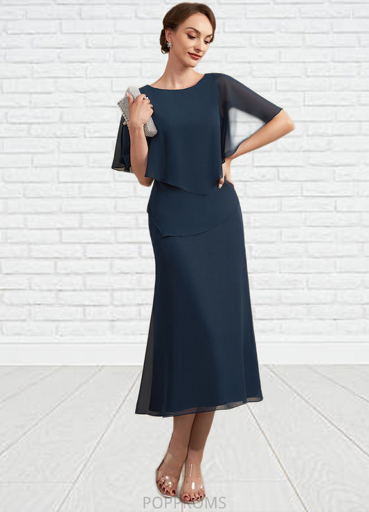 Gwendolyn Sheath/Column Scoop Neck Tea-Length Chiffon Mother of the Bride Dress PP6126P0014646