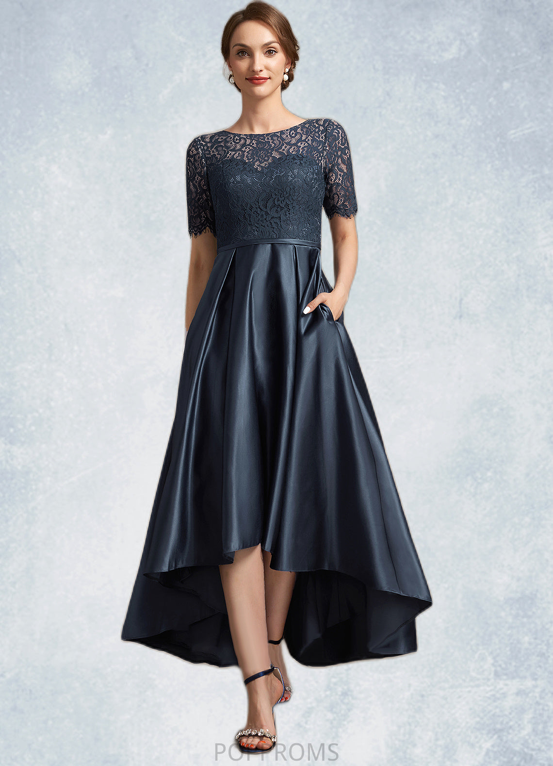 Amaris A-Line Scoop Neck Asymmetrical Satin Lace Mother of the Bride Dress PP6126P0014647