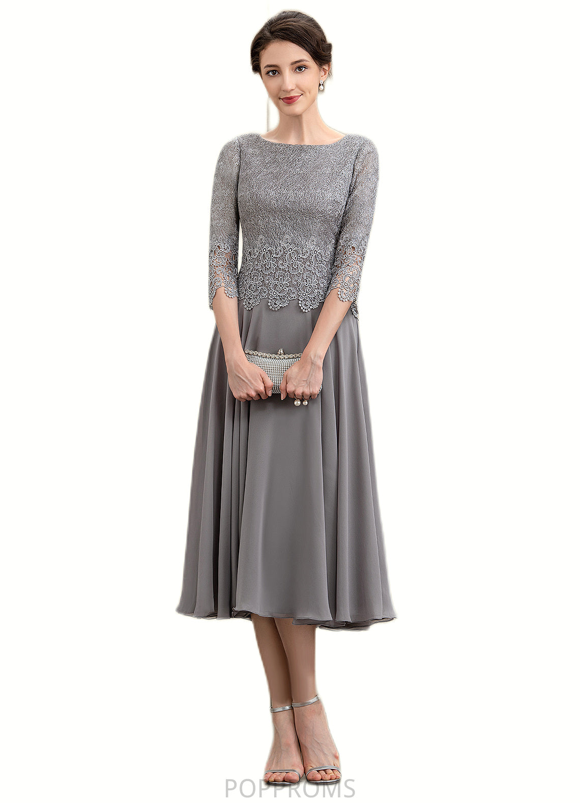 Willow A-Line Scoop Neck Tea-Length Chiffon Lace Mother of the Bride Dress PP6126P0014648