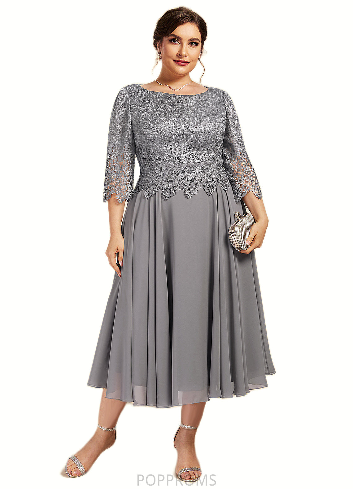 Willow A-Line Scoop Neck Tea-Length Chiffon Lace Mother of the Bride Dress PP6126P0014648