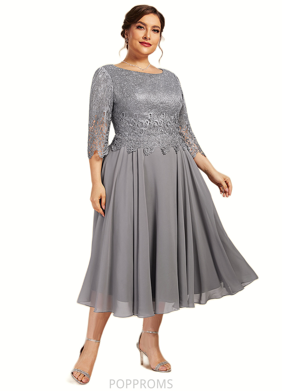 Willow A-Line Scoop Neck Tea-Length Chiffon Lace Mother of the Bride Dress PP6126P0014648