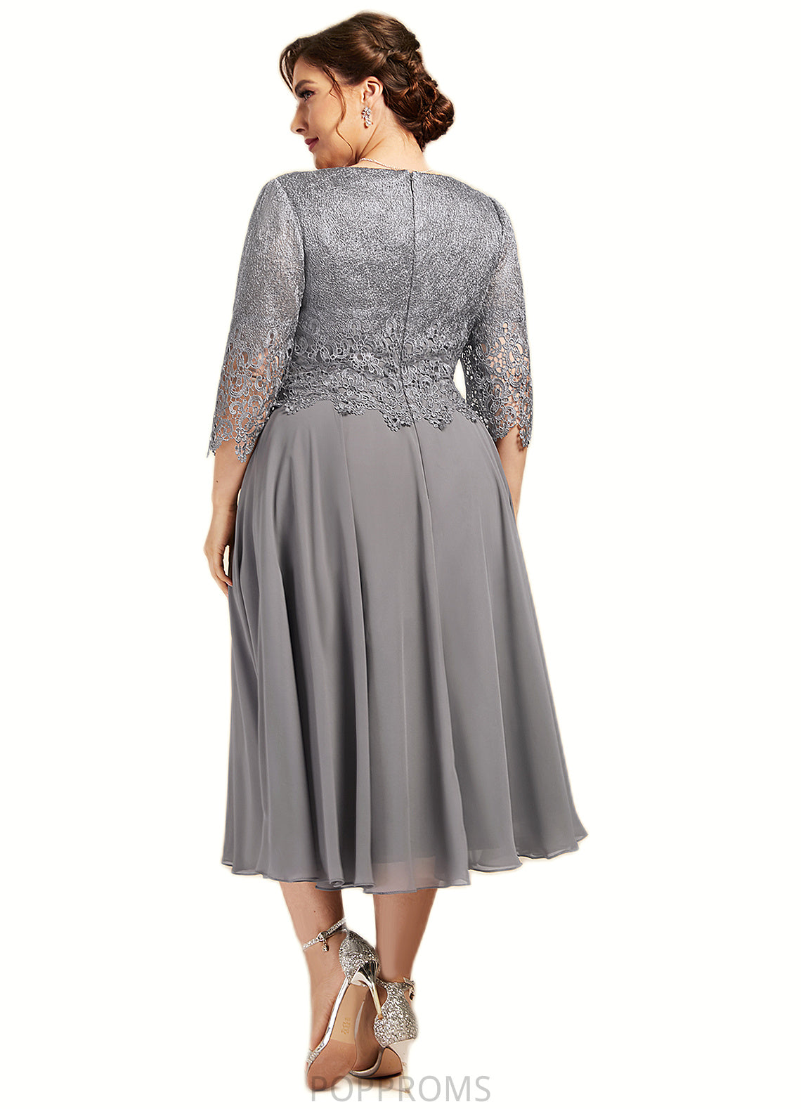 Willow A-Line Scoop Neck Tea-Length Chiffon Lace Mother of the Bride Dress PP6126P0014648