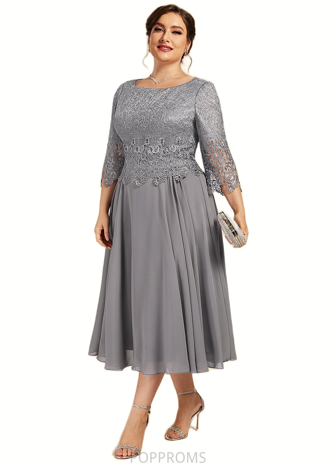 Willow A-Line Scoop Neck Tea-Length Chiffon Lace Mother of the Bride Dress PP6126P0014648