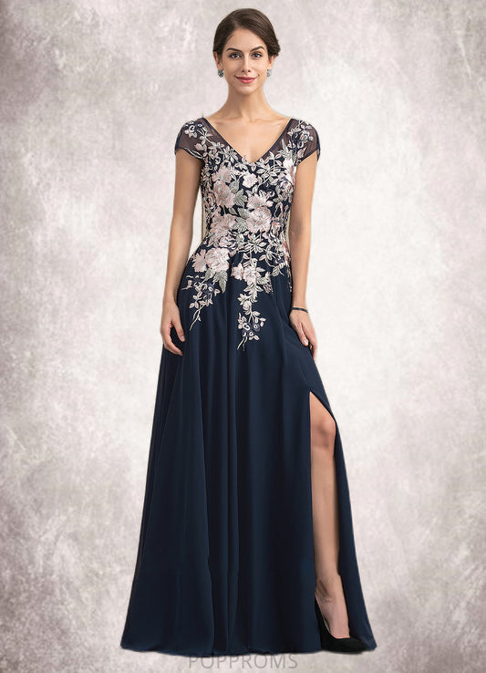 Marisol A-Line V-neck Floor-Length Chiffon Lace Mother of the Bride Dress With Split Front PP6126P0014649