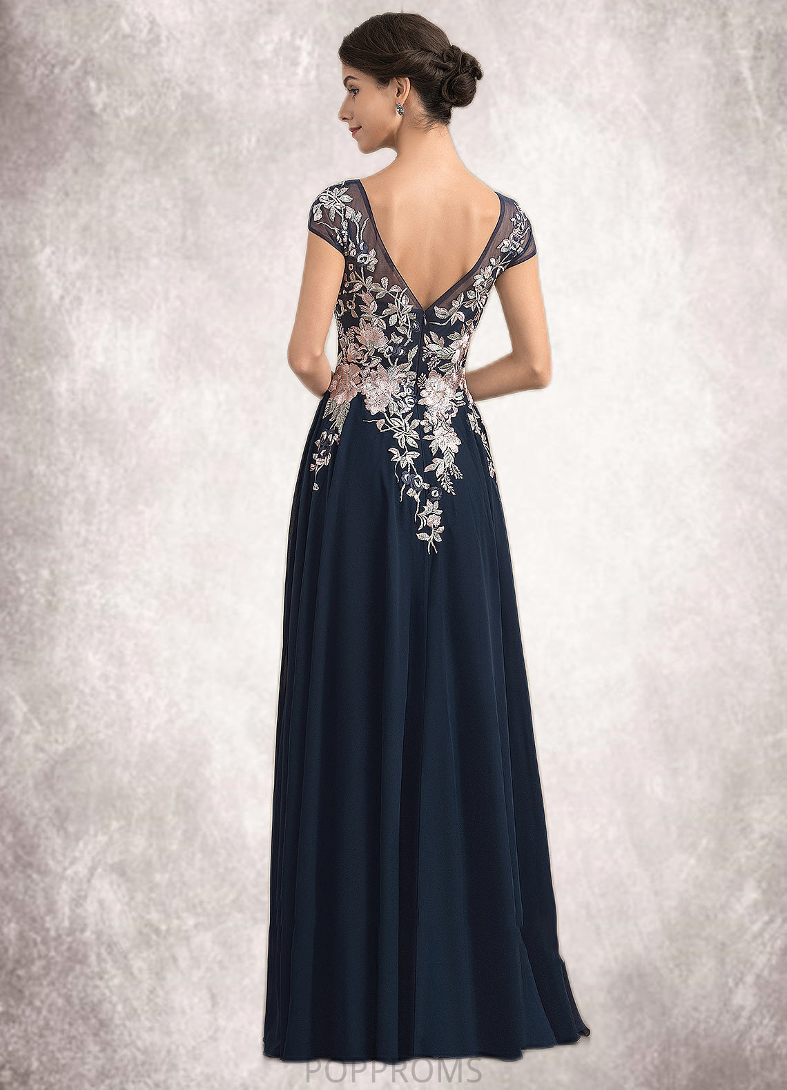 Marisol A-Line V-neck Floor-Length Chiffon Lace Mother of the Bride Dress With Split Front PP6126P0014649