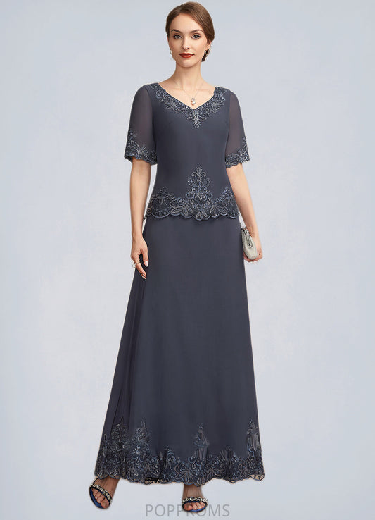 Arabella A-Line V-neck Ankle-Length Chiffon Lace Mother of the Bride Dress With Sequins PP6126P0014650