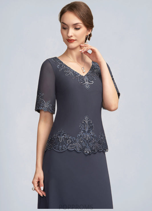 Arabella A-Line V-neck Ankle-Length Chiffon Lace Mother of the Bride Dress With Sequins PP6126P0014650