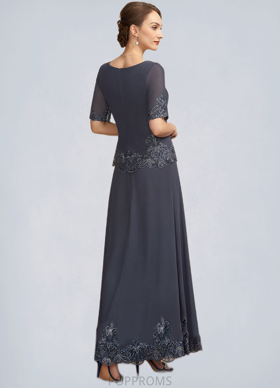 Arabella A-Line V-neck Ankle-Length Chiffon Lace Mother of the Bride Dress With Sequins PP6126P0014650