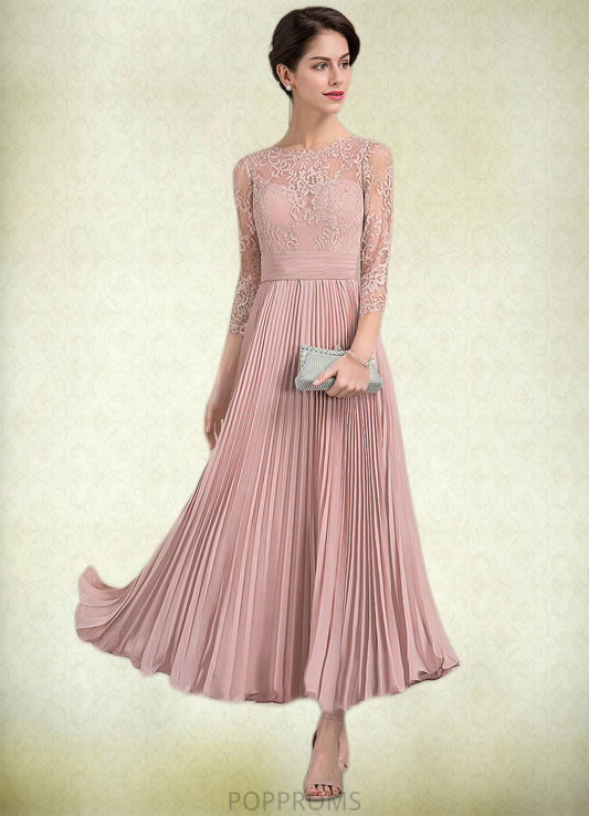 Willow A-Line Scoop Neck Ankle-Length Chiffon Lace Mother of the Bride Dress With Pleated PP6126P0014651