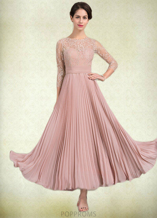 Willow A-Line Scoop Neck Ankle-Length Chiffon Lace Mother of the Bride Dress With Pleated PP6126P0014651