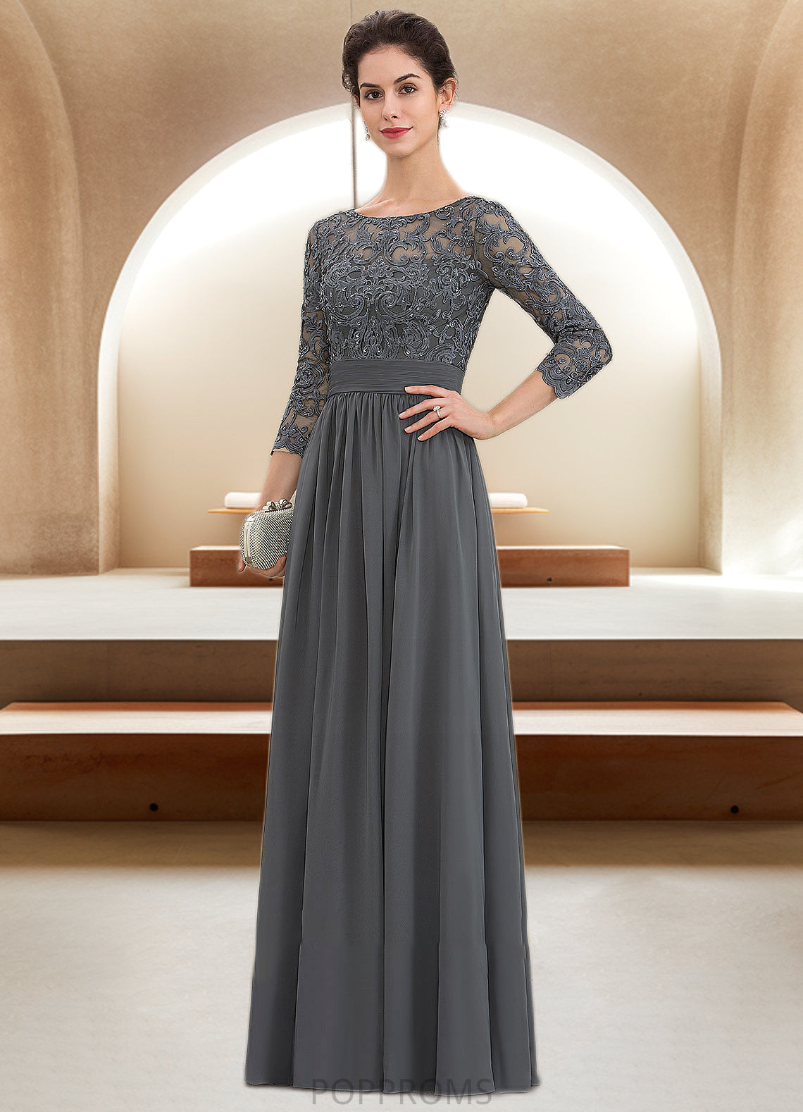 Kenya A-Line Scoop Neck Floor-Length Chiffon Lace Mother of the Bride Dress With Ruffle Beading Sequins PP6126P0014652