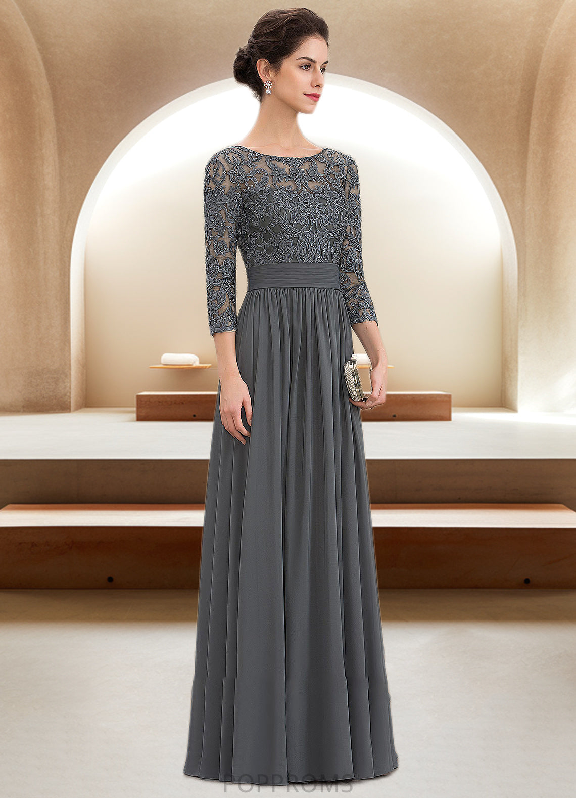 Kenya A-Line Scoop Neck Floor-Length Chiffon Lace Mother of the Bride Dress With Ruffle Beading Sequins PP6126P0014652