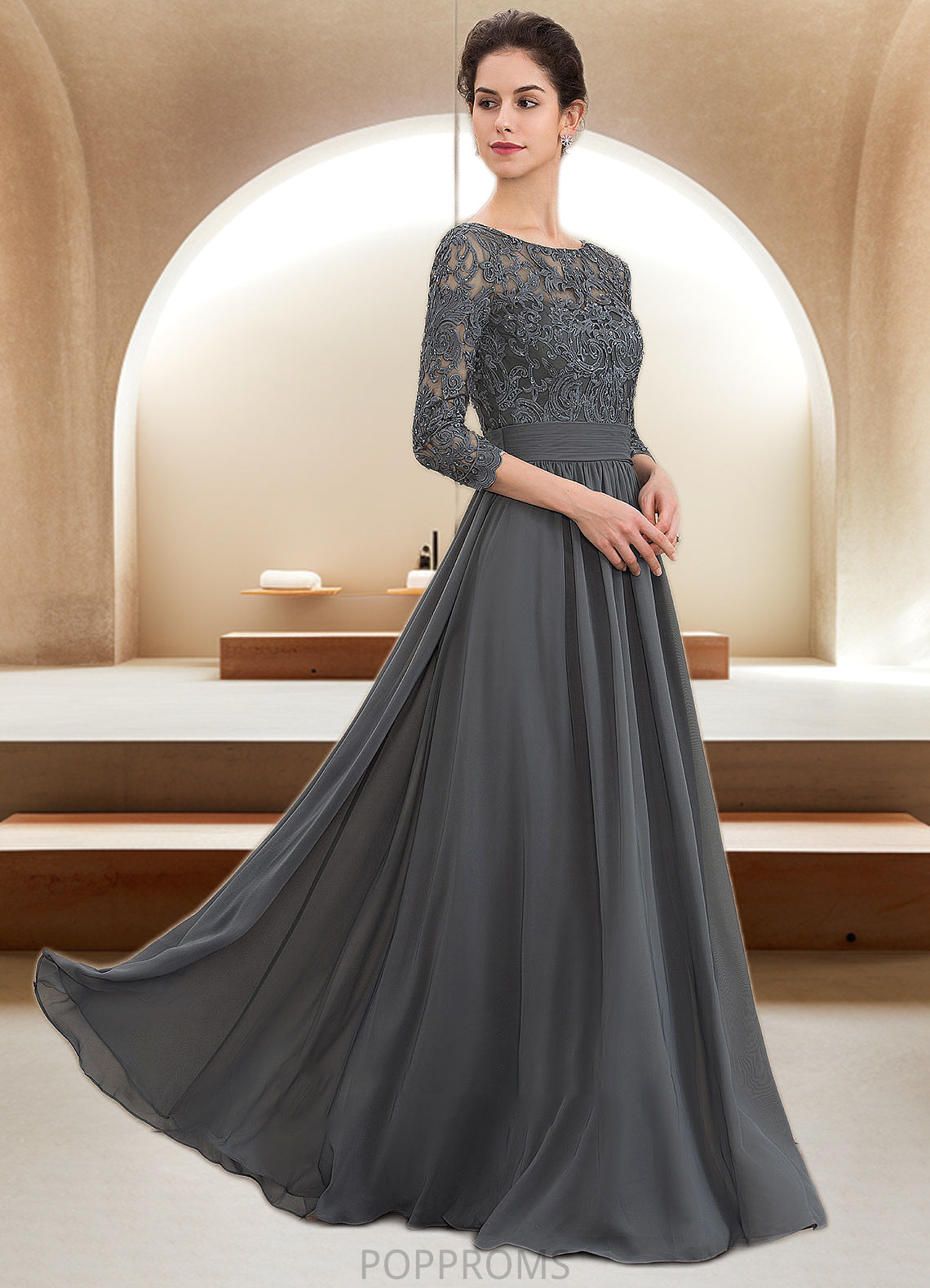 Kenya A-Line Scoop Neck Floor-Length Chiffon Lace Mother of the Bride Dress With Ruffle Beading Sequins PP6126P0014652